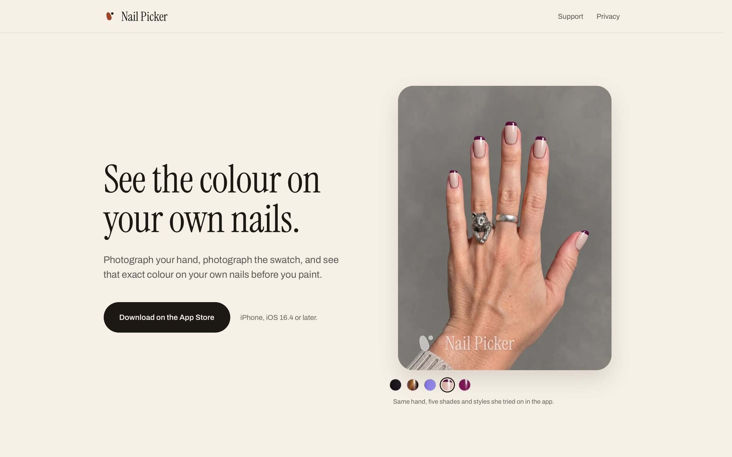 Nail Picker website: first screen